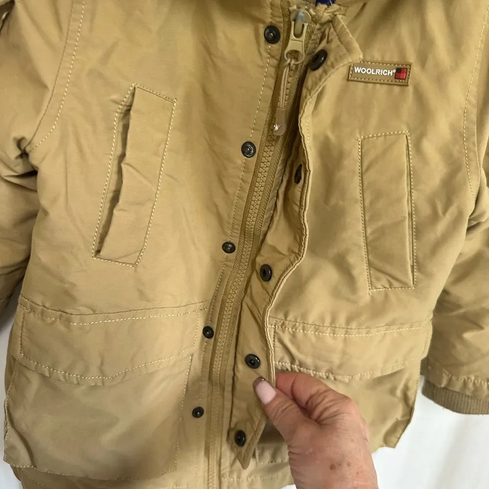 Woolrich Toddler Down Filled Full Zip Parka Jacket with Hood Tan Brown Size 2T